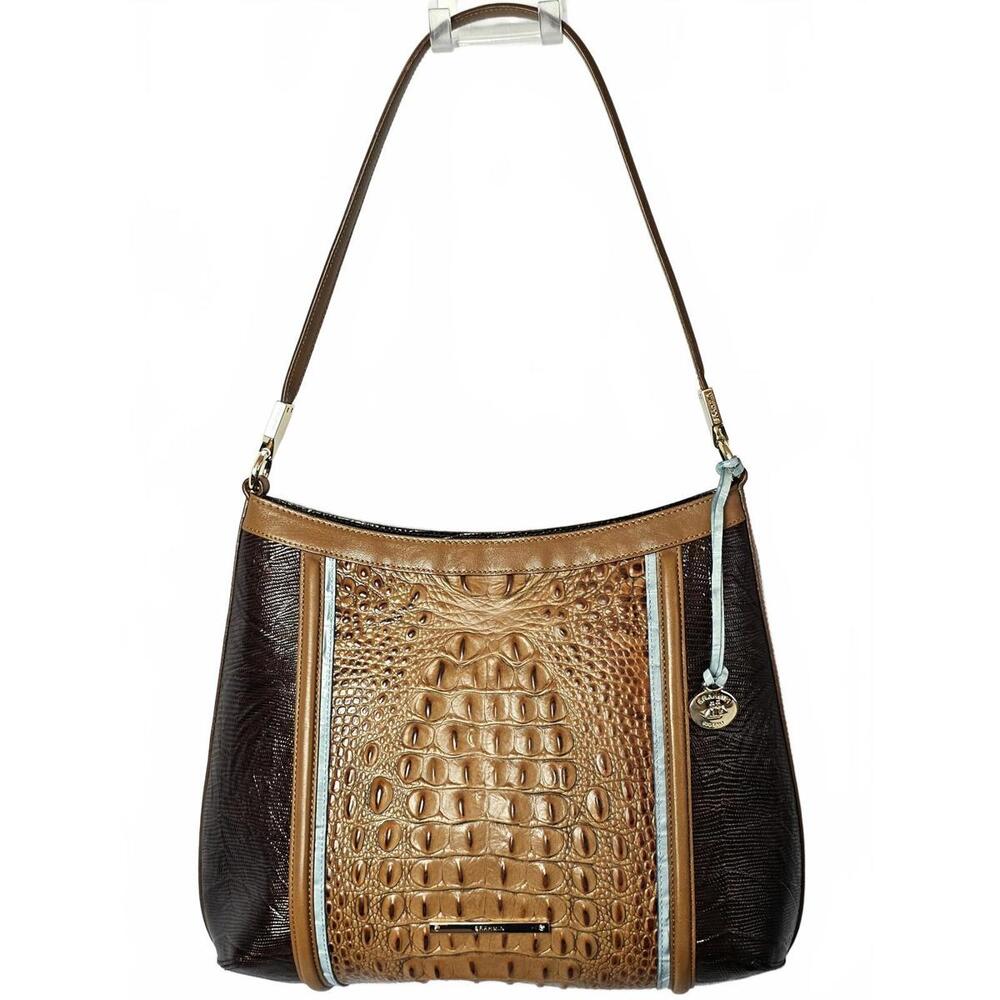 Brahmin Farrah Garrone Tri-Texture Croc-Embossed Leather Bag
